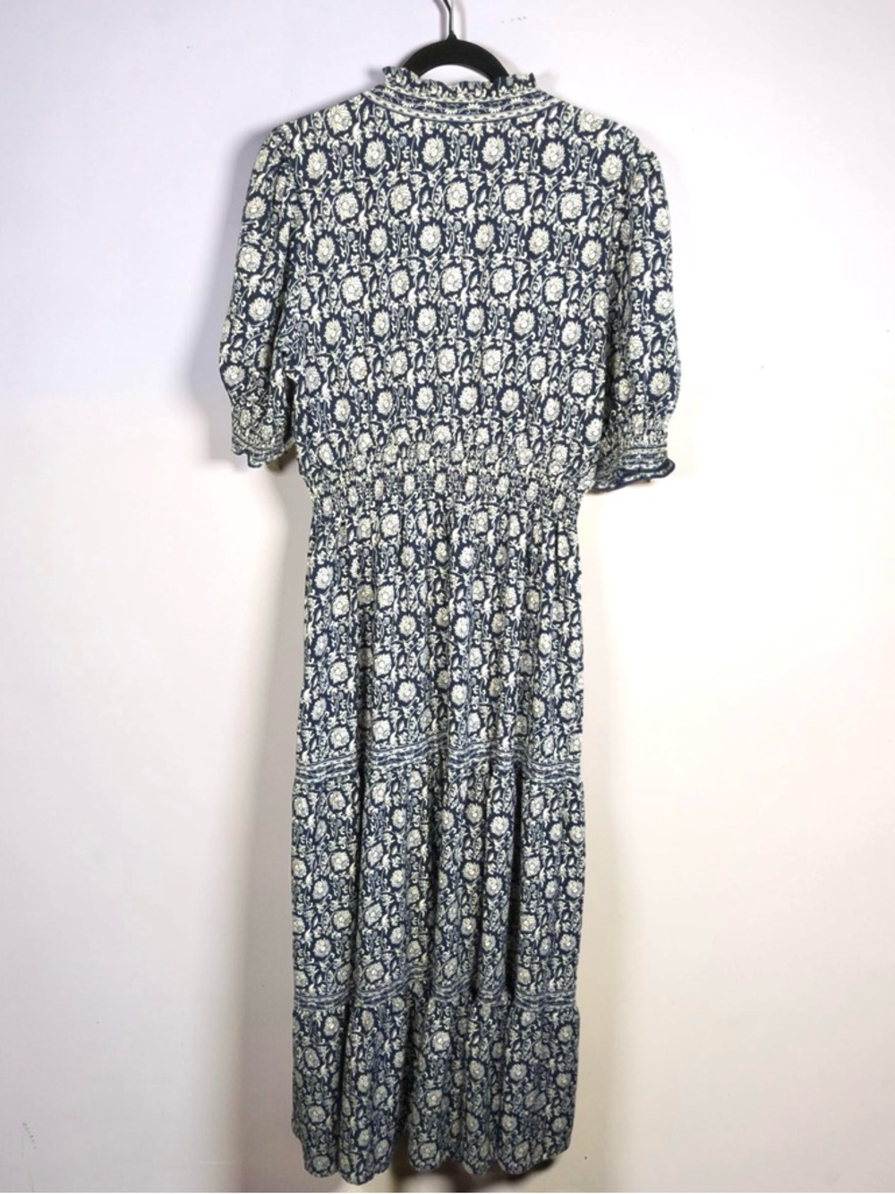 Max Studio Navy and White Floral Smocked Maxi Dress XL - Picture 3 of 10
